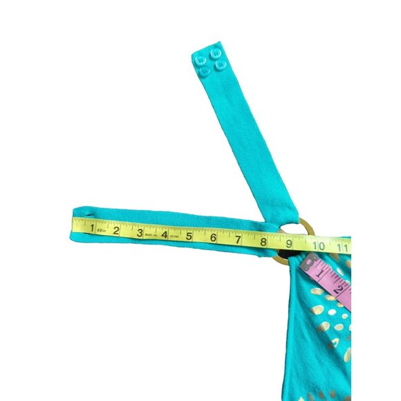 Vintage y2k Teal Gold Knit Halter Top - Picture 3 of 7